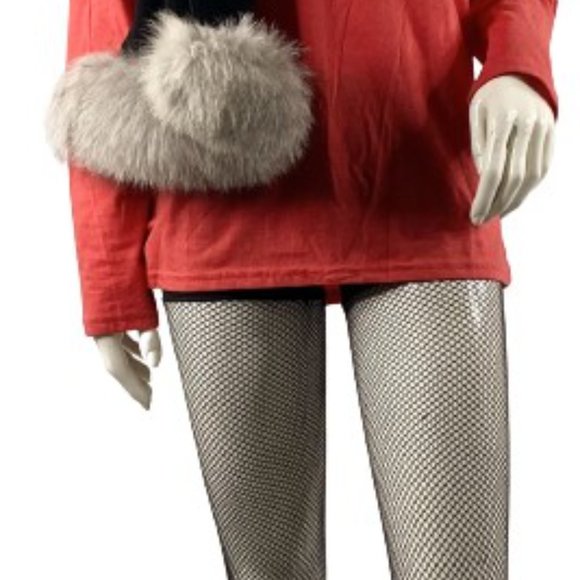 Cashmere Scarf Black Gray Fox Fur Trim One Size SKU 000359-1 - Picture 6 of 7